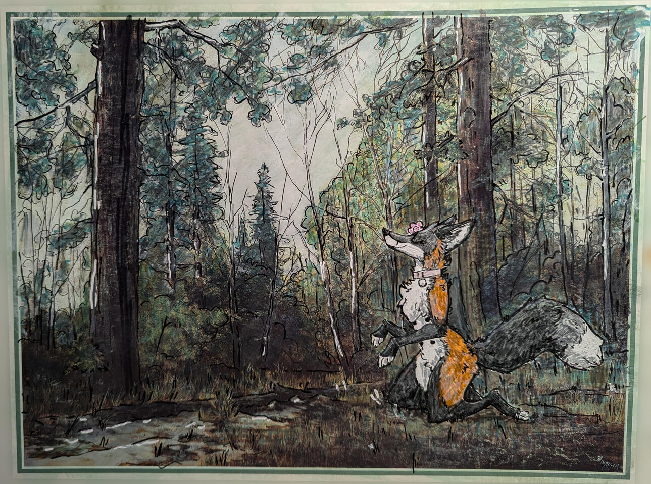 For Sophie, 2024 14x17&quot; Acrylic Wash, Corrective Fluid, Pigment Marker, Permanent Marker, Alcohol Marker, Ballpoint Pen on printed paper