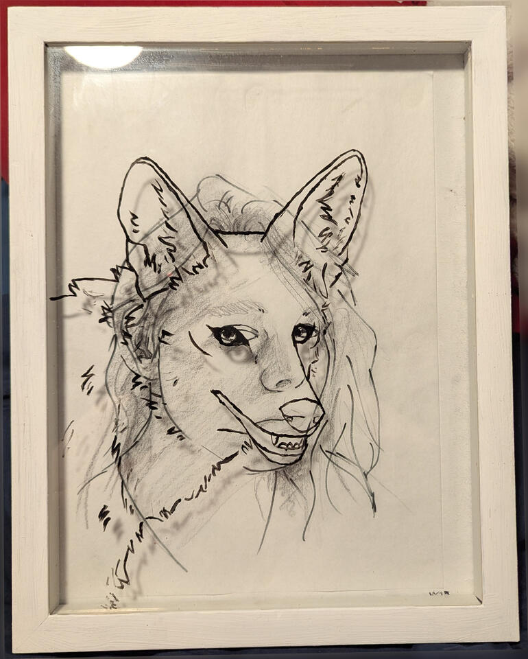 Portrait of, 2025 14x11" Graphite, Permanent Marker, Acrylic on recycled shadowbox