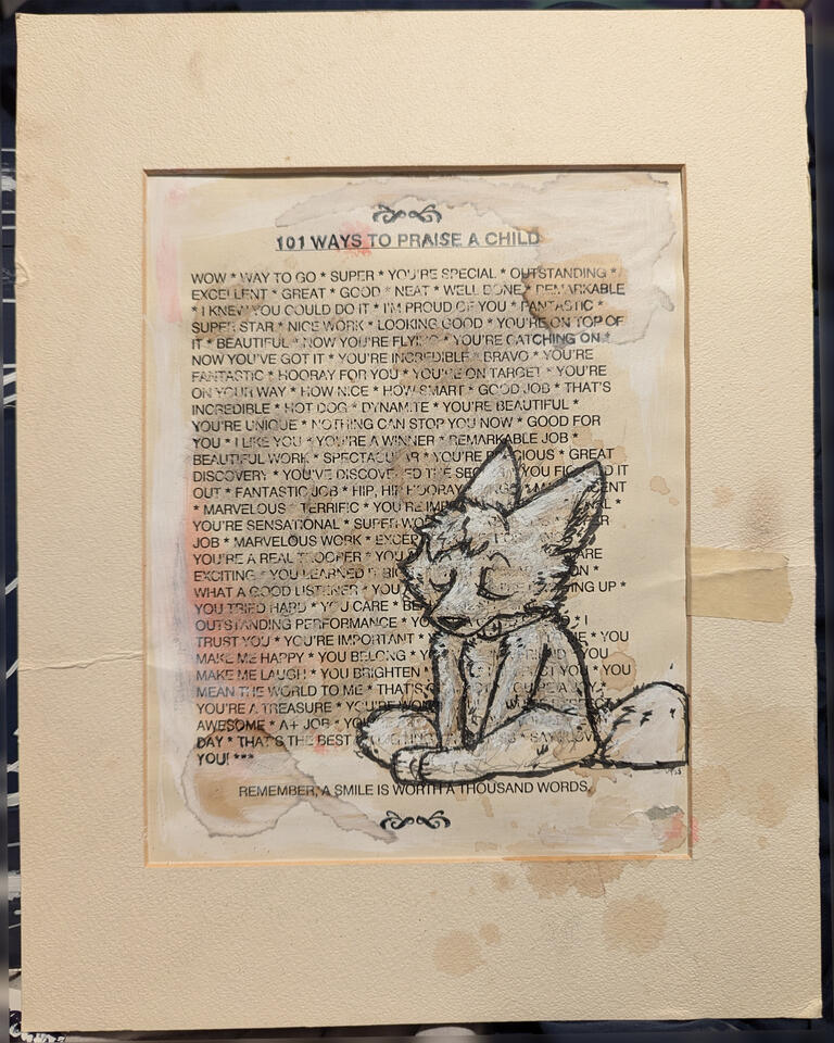 Praise, 2023 14x11&quot; Corrective Fluid, Permanent Marker, Graphite on paper and mat board